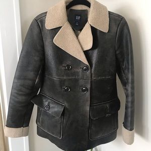 Gap size m leather peacoat warm and flattering